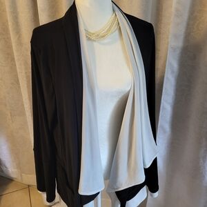 DKNY Women Open Cardigan, Covered Up, Size L,Color Black and White, Lagenlook